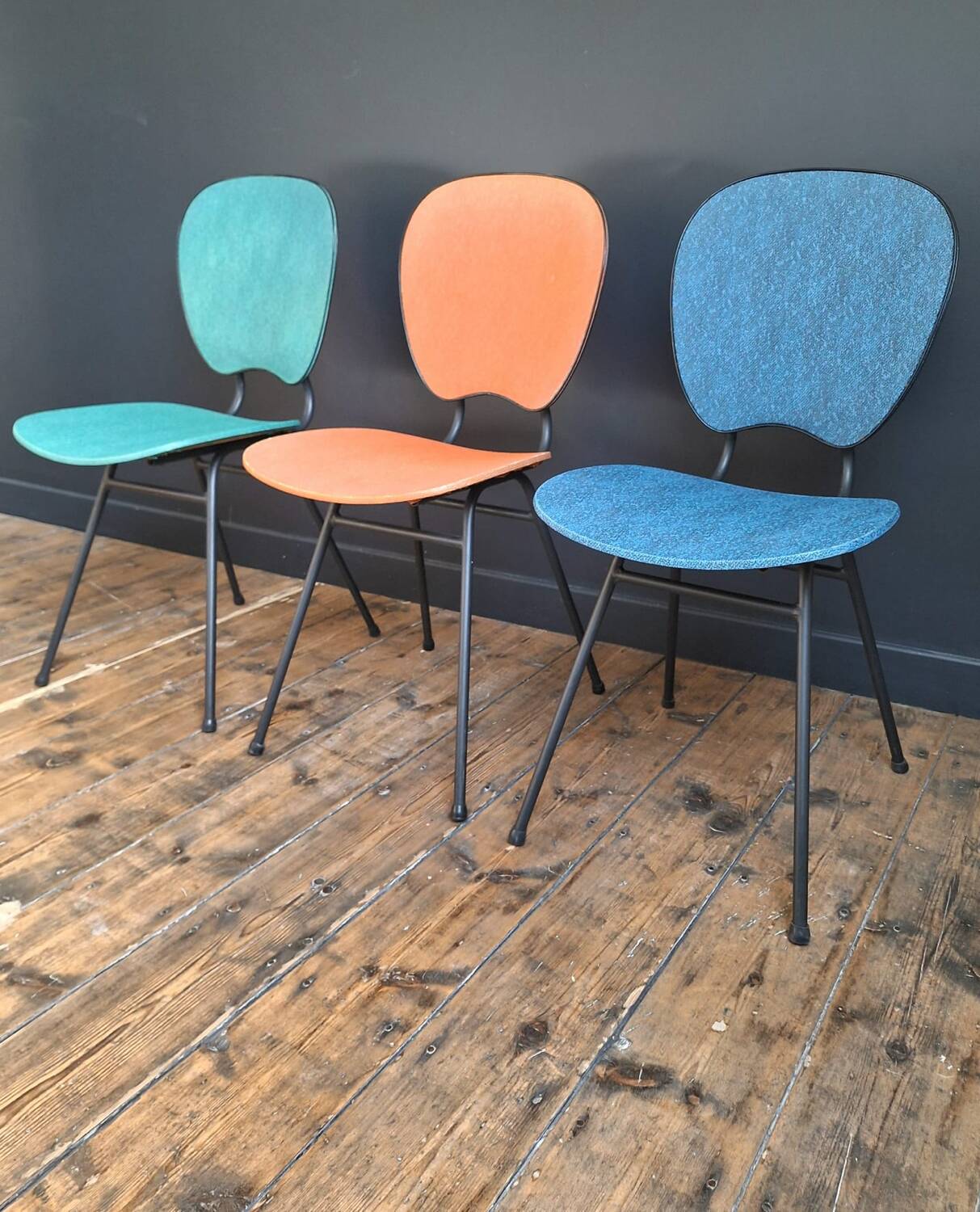 Trio of vintage chairs, antique designer seating furniture