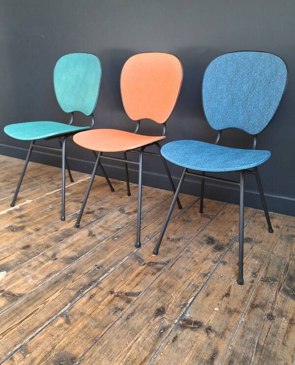 Trio de chaises vintage, meubles sièges anciens design