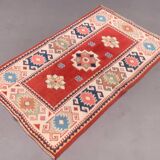 Old turkish kazak rug 140x83 cm vintage, red and blue