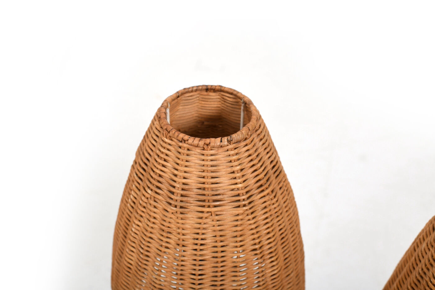 Pair of mid century table lamps with wicker shades by lyfa