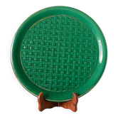 Plat à tarte en barbotine modèle bambou tissé, 1960