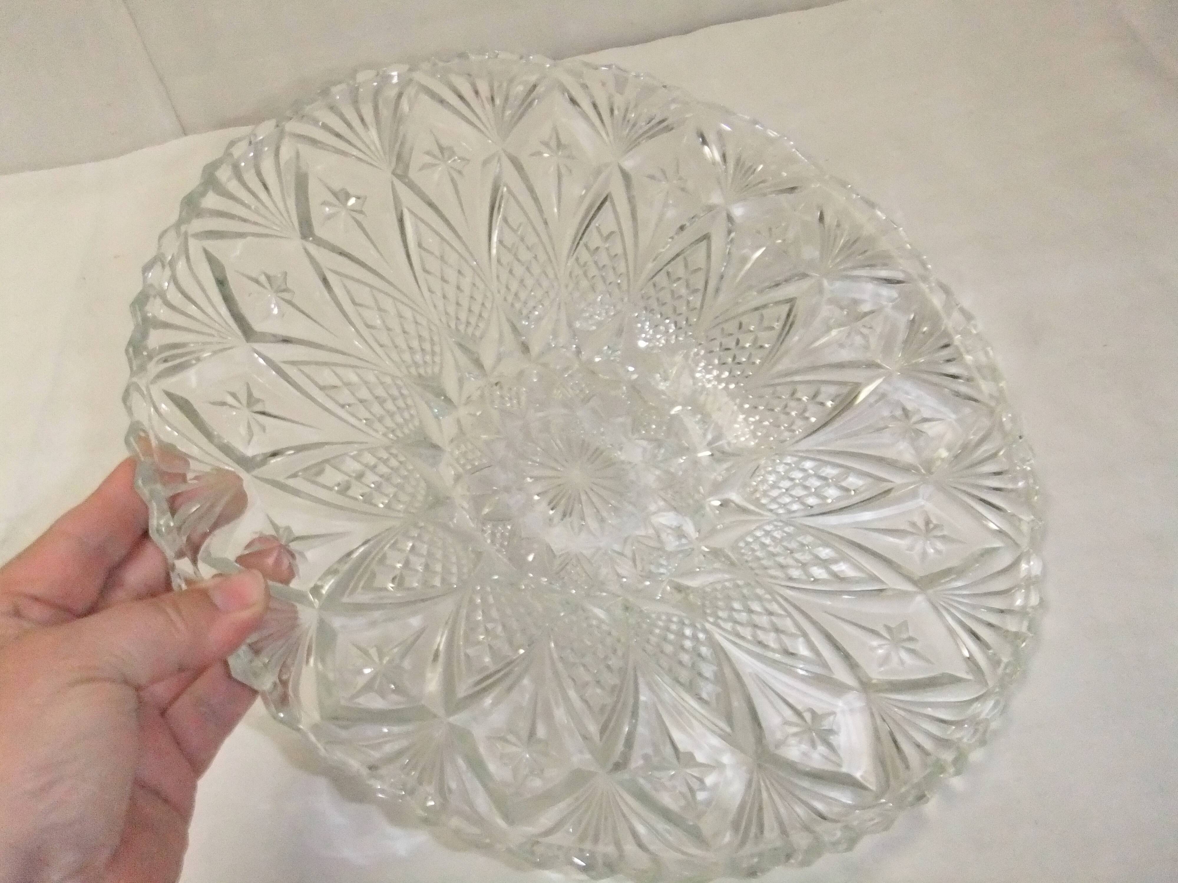 Cut crystal fruit bowl basket centerpiece vintage dish 33cm