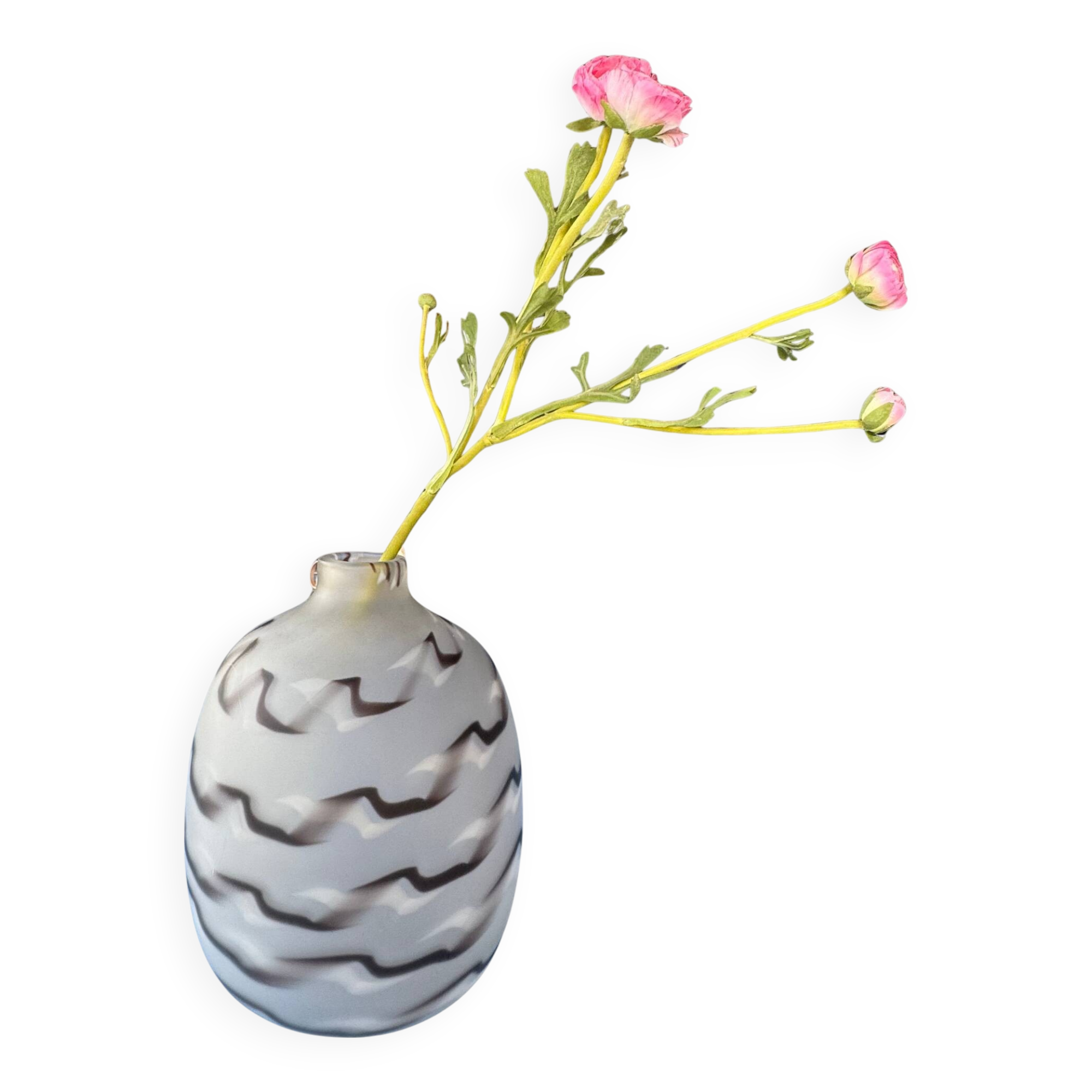 Vase Art déco lourd en verre opalin, décor gravé à l'acide, vers 1930