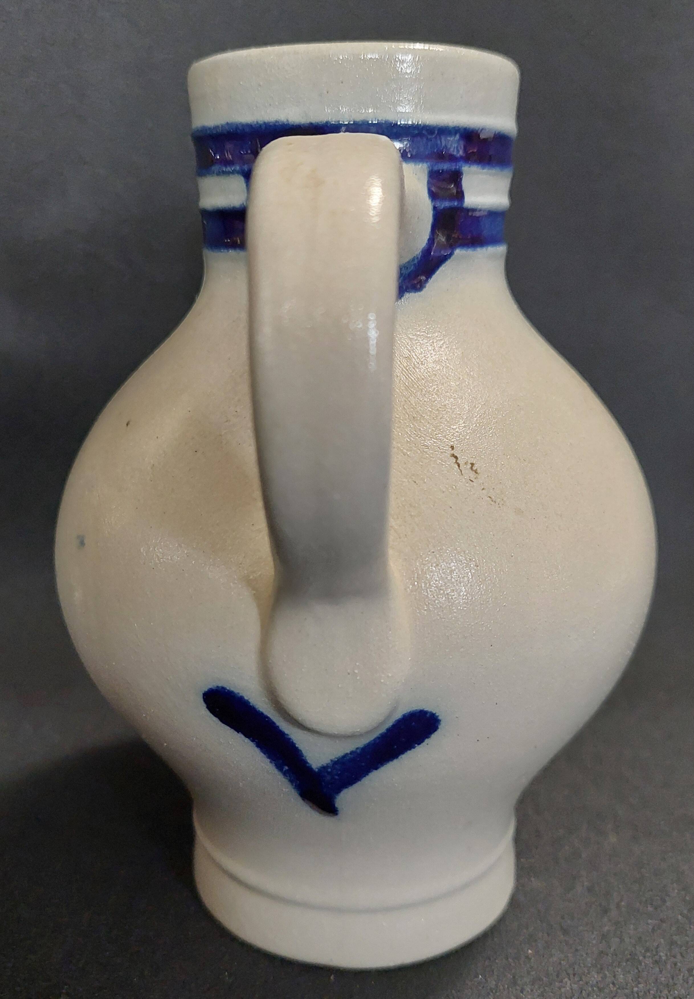 Salt-glazed stoneware jug in cobalt blue, Germany, Westerwald, 20th century.