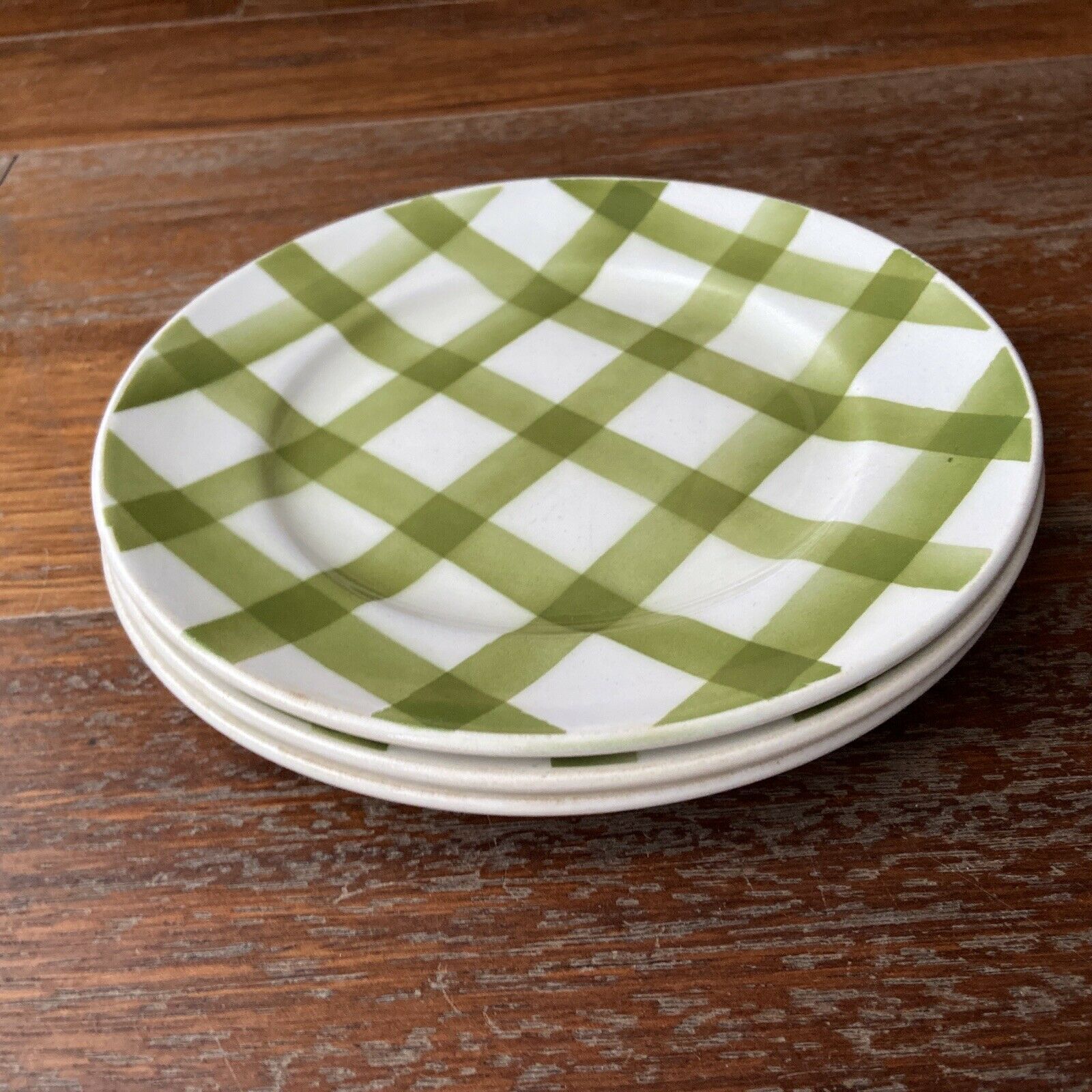 Set of 3 flat plates cloth cloth green vintage Moulin des Loups
