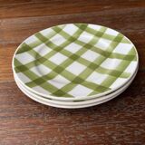 Lot de 3 assiettes plates torchon nappe vert vintage Moulin des Loups