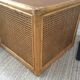 Trio of vintage tables in canning and rattan