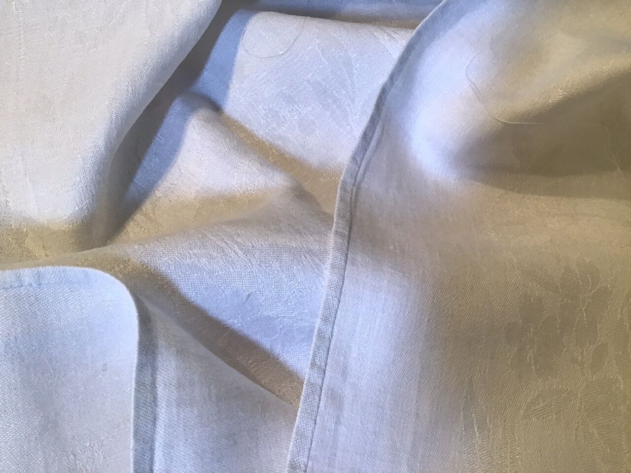 Square linen tablecloth marked RA