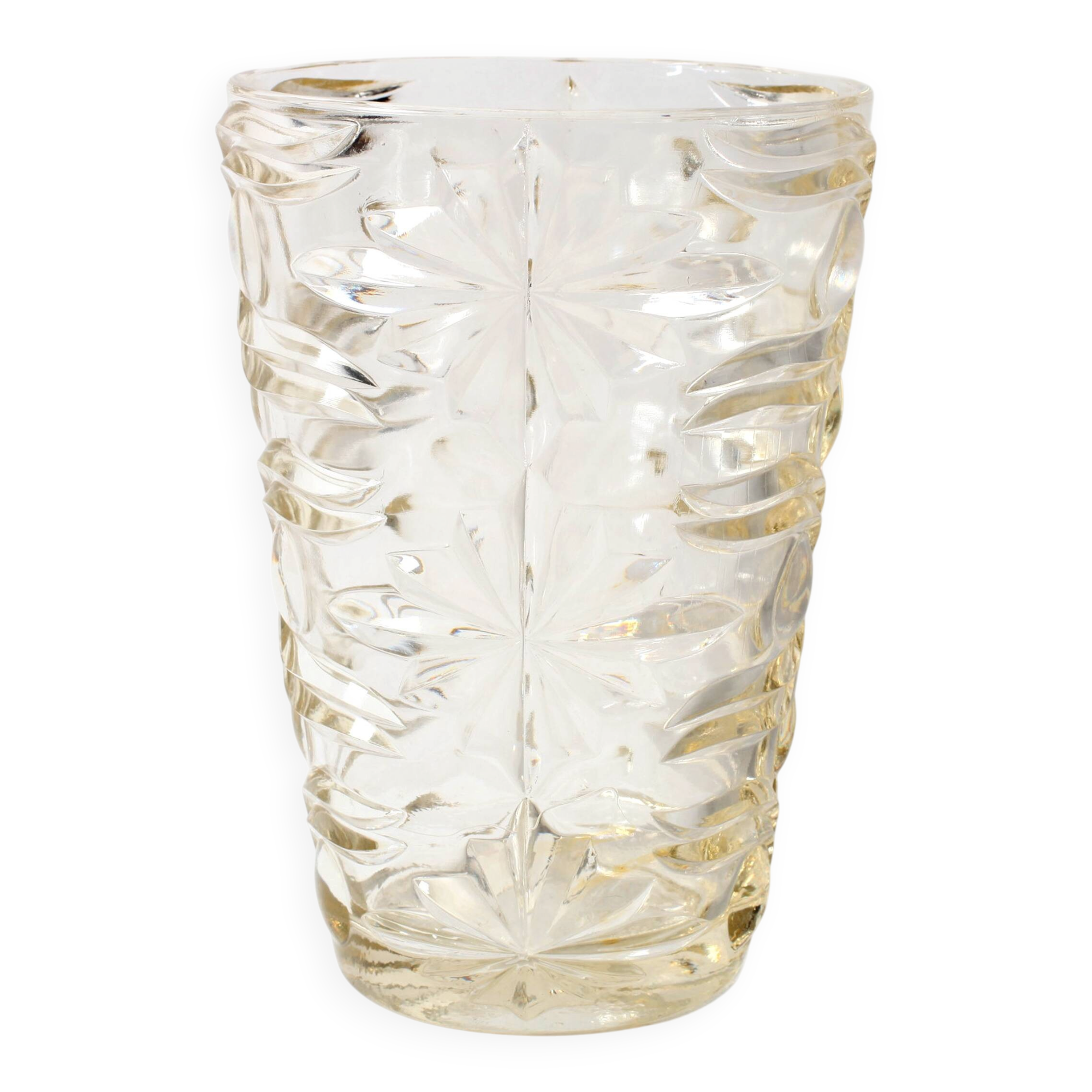 Mid-century Solid Heavy Clear Pattered Glass Flower Vase / Fidenza / Italy