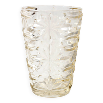 Mid-century Solid Heavy Clear Pattered Glass Flower Vase / Fidenza / Italy