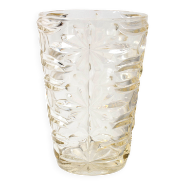 Mid-century Solid Heavy Clear Pattered Glass Flower Vase / Fidenza / Italy