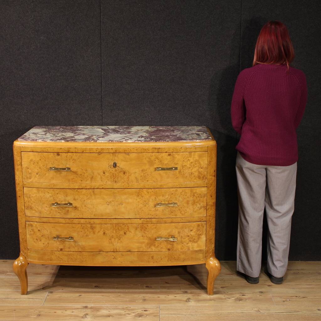Commode en bouleau du XXe siècle avec plateau en marbre