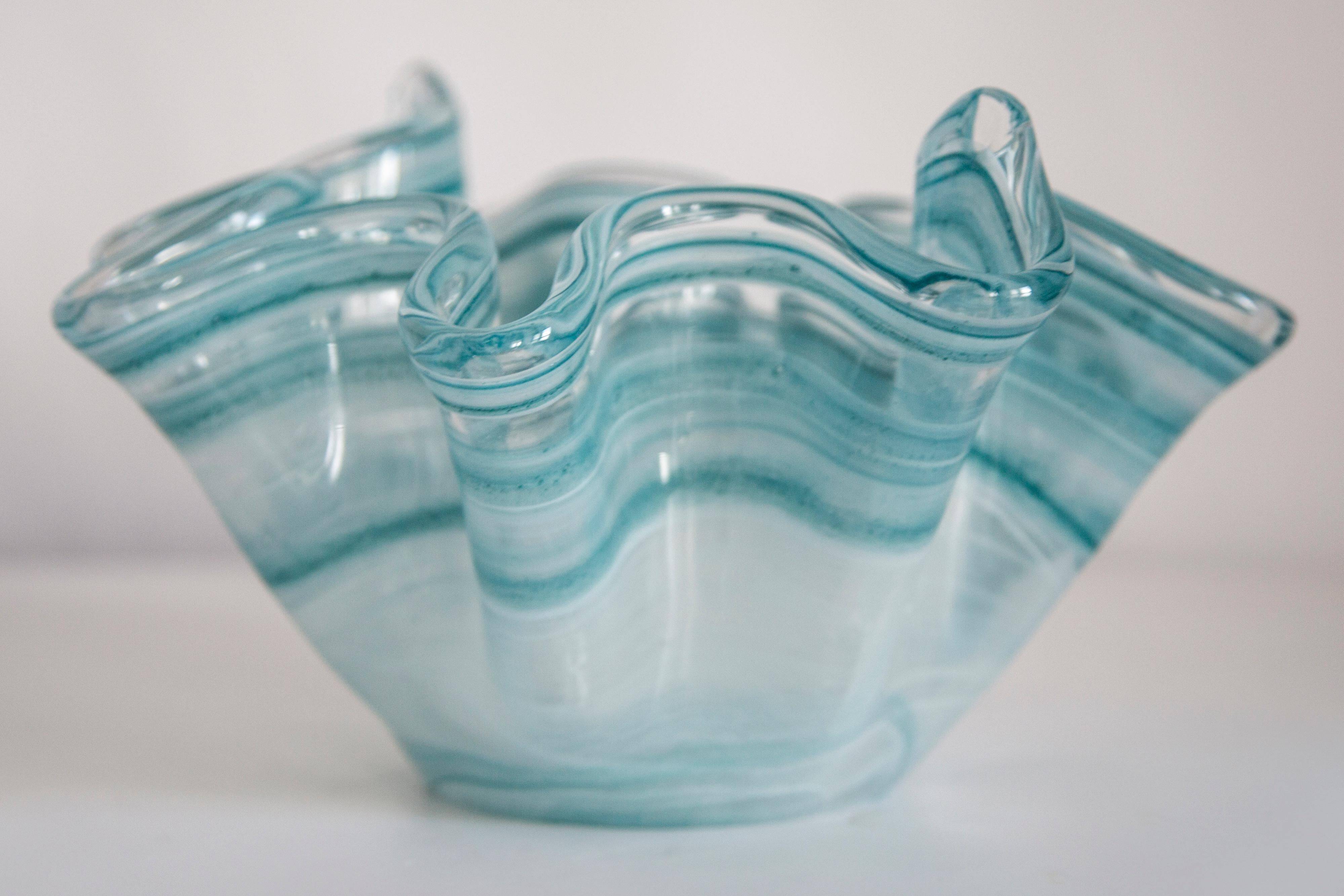 Large blue aqua green bowl in Murano glass, mid-century style, Italy, 2000s.