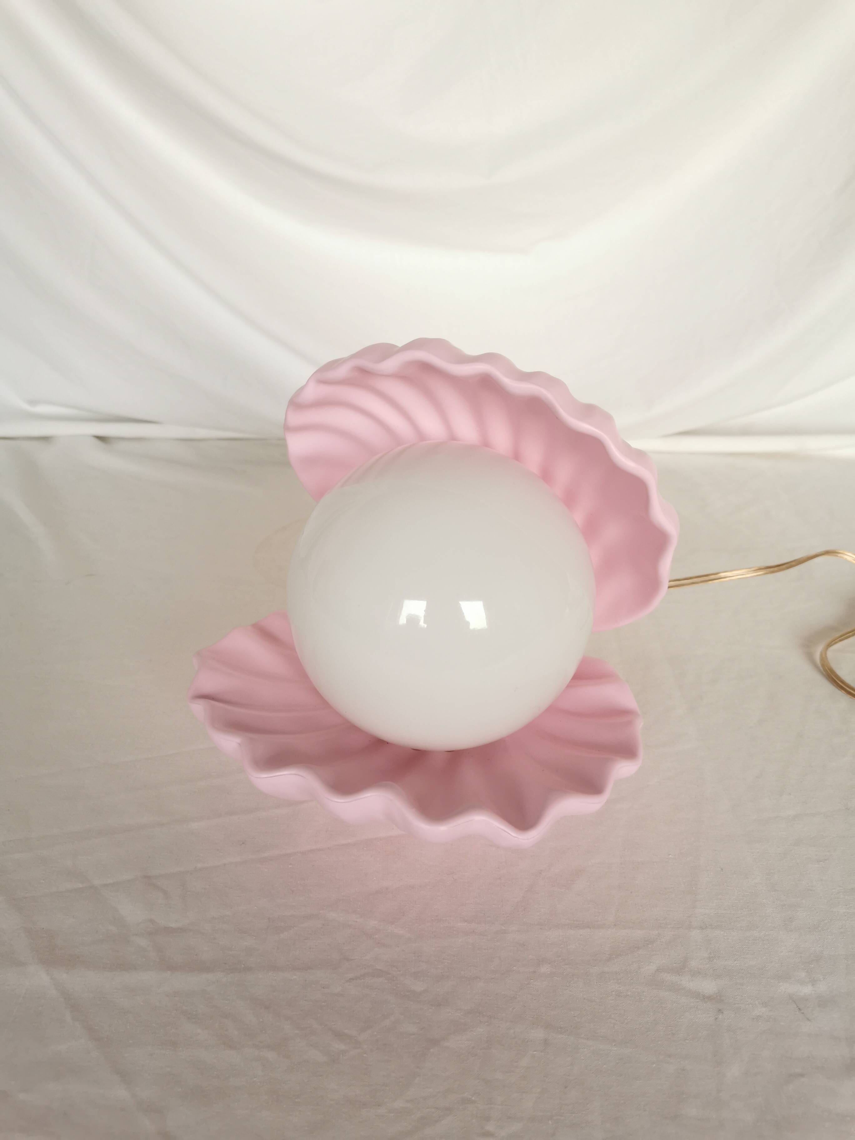 Pink shell and opaline pearl lamp, Saint-Jacques, France, 1970