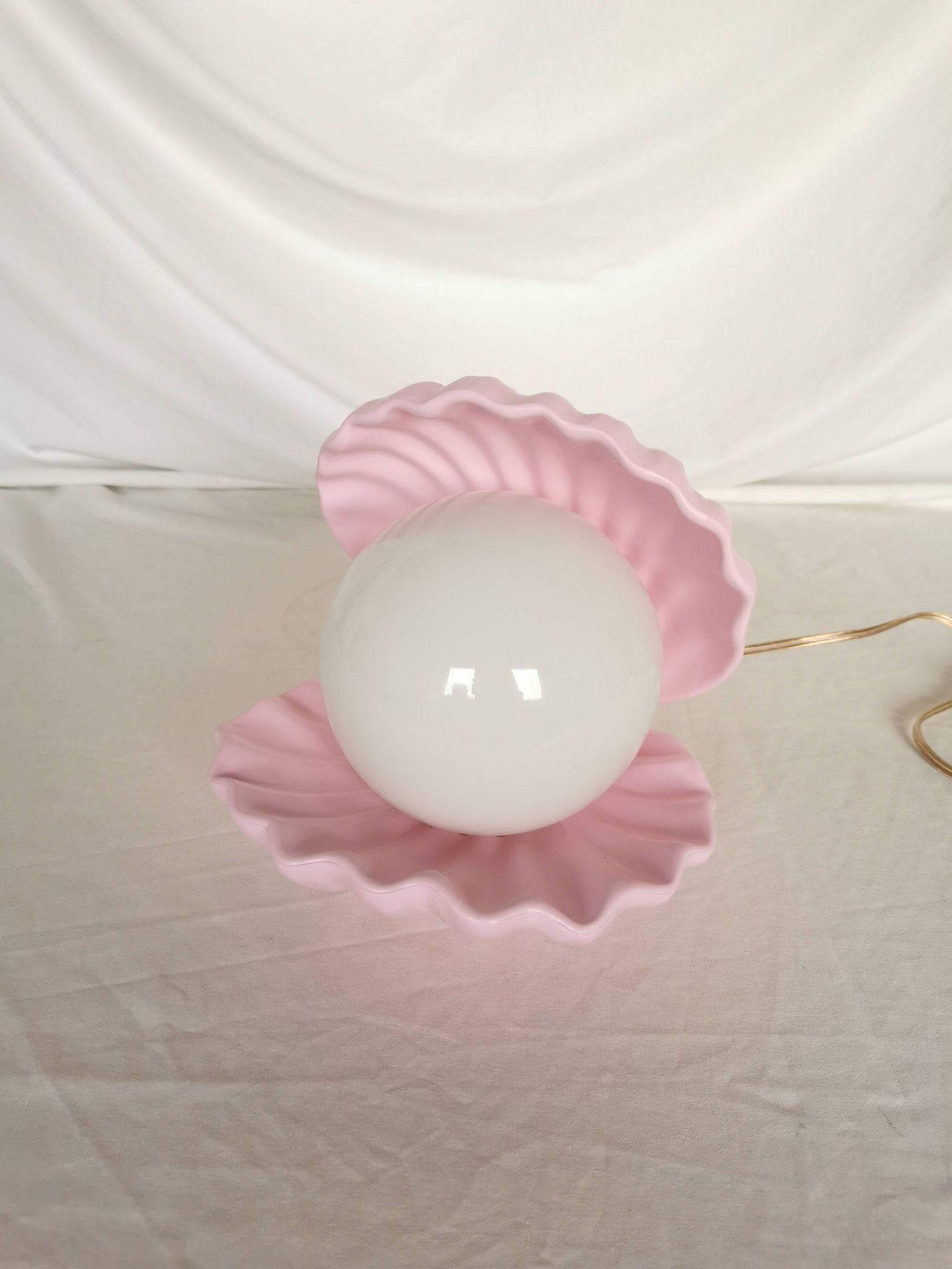 Pink shell and opaline pearl lamp, Saint-Jacques, France, 1970