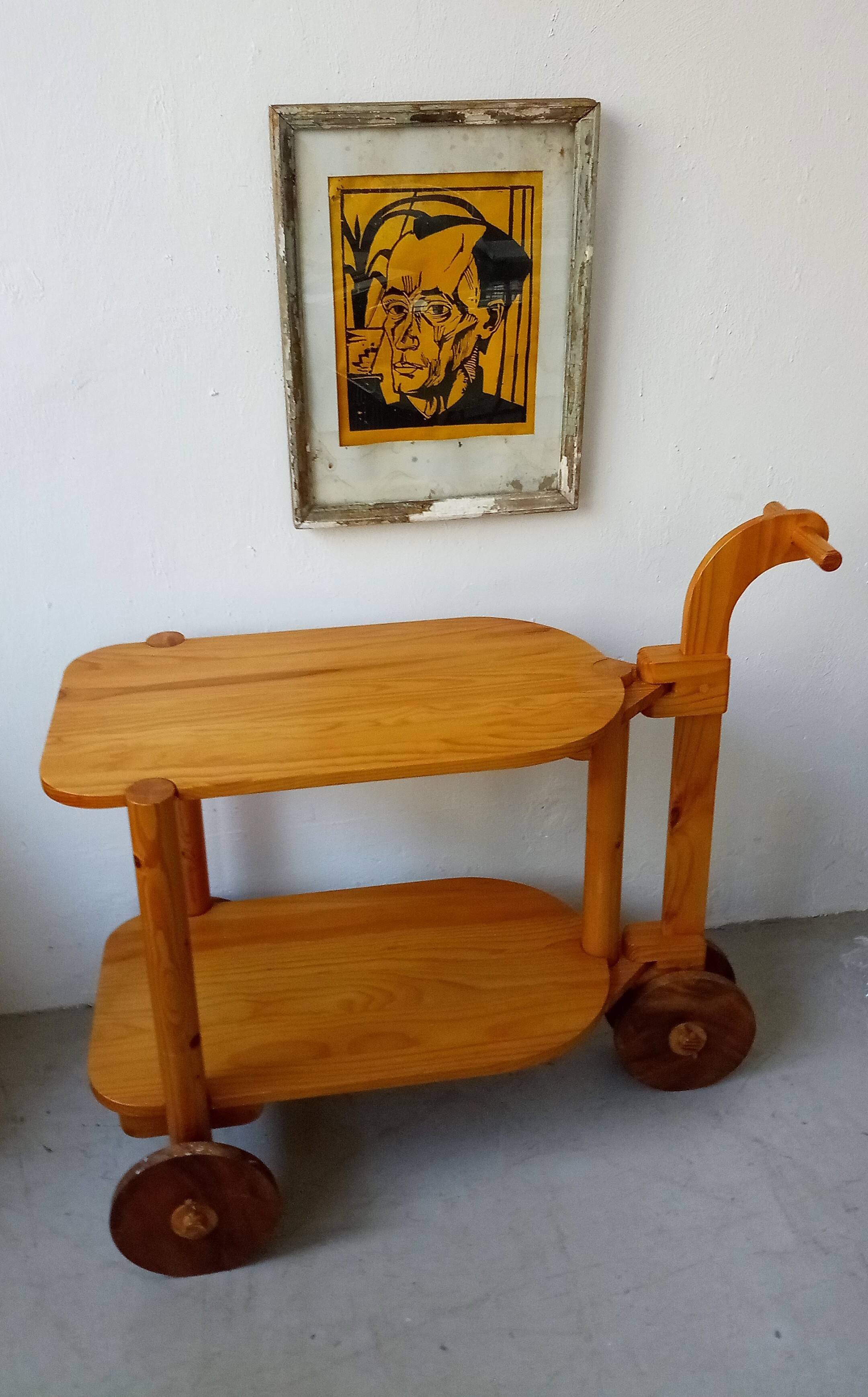 Swedish bar cart in pine from the 70s