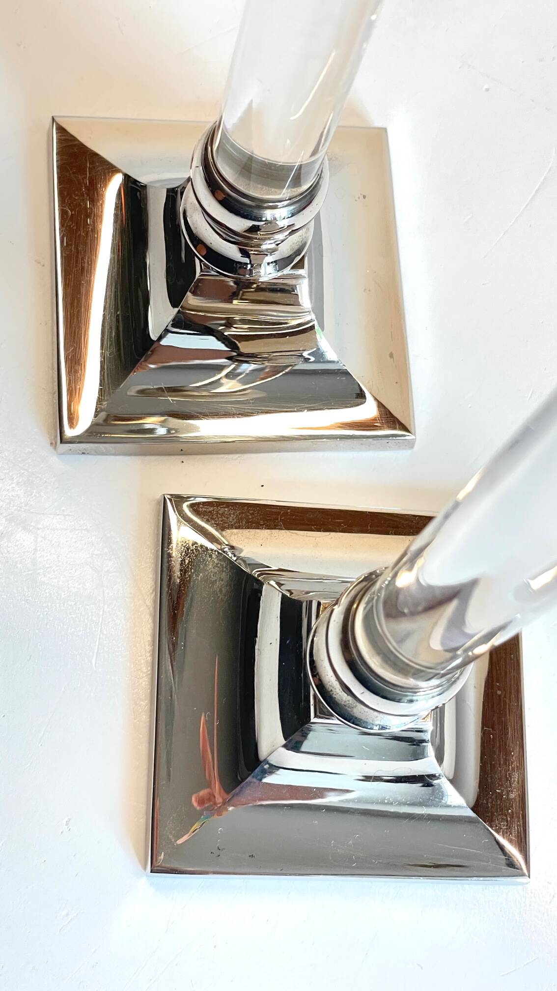 Vintage lucite and silver metal candle holders