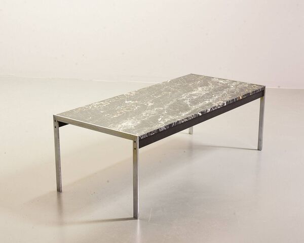Table basse Kho Liangh en marbre noir et acier brossé par Artifort, années 1960