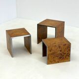 Set of three Tommaso Barbi mid-century modern burl wood nesting tables