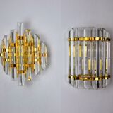 Duo of venini wall lamps, Murano, cut glass, Italy, 1970
