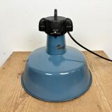 Industrial Blue Enamel Factory Lamp with Cast Iron Top, 1960s