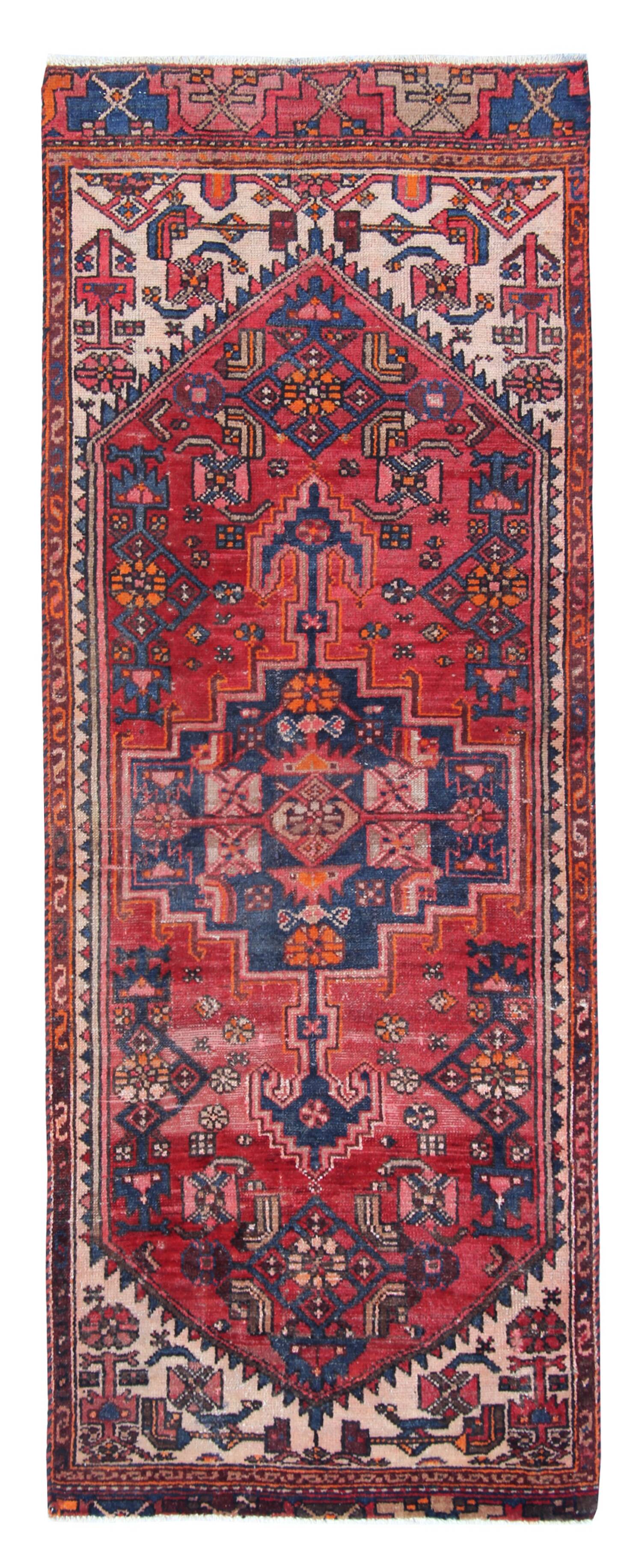 Red geometric tribal runner rug long handwoven oriental wool carpet 80x220cm