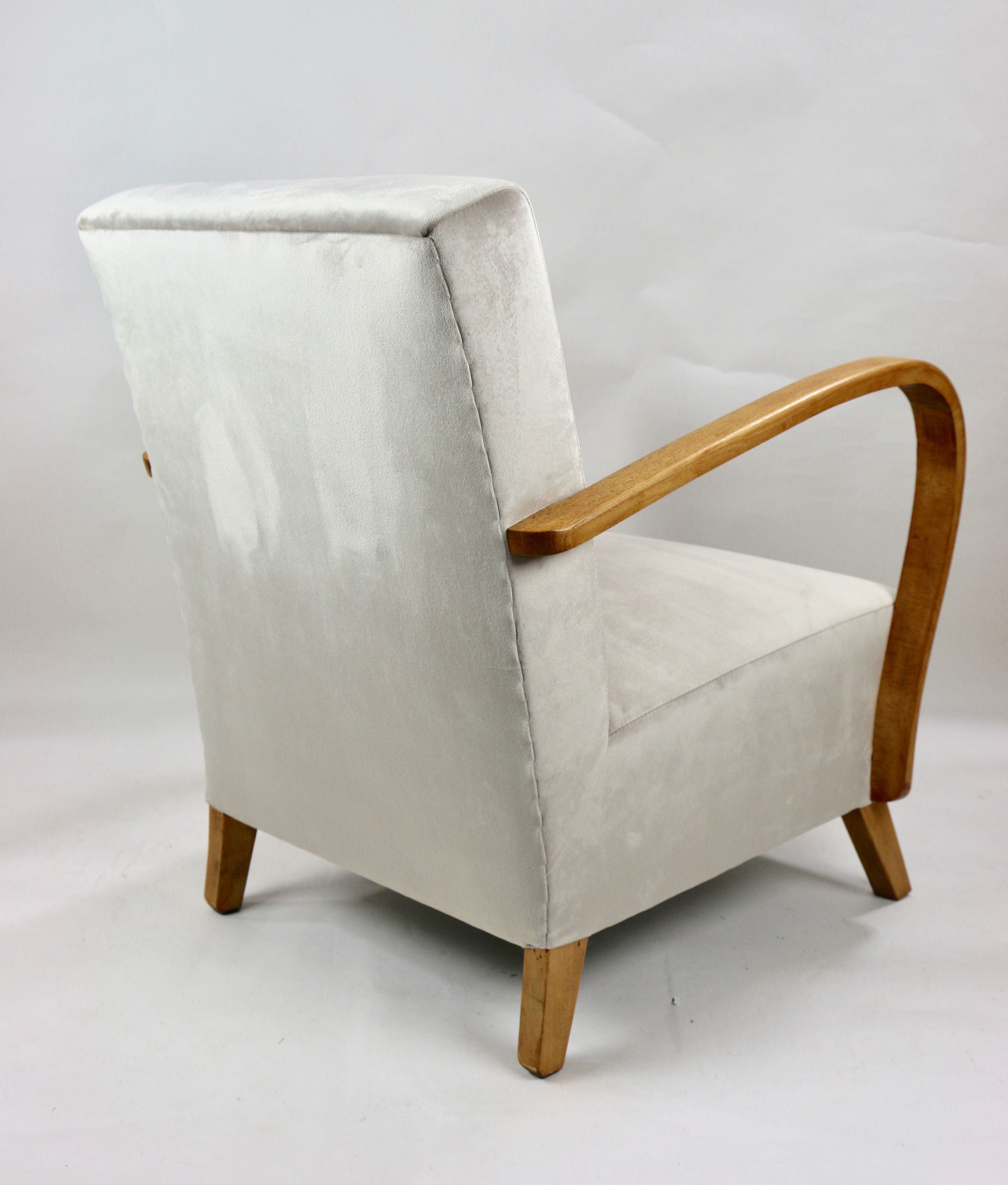 Fauteuil en velours beige allemand Art Déco, années 1960