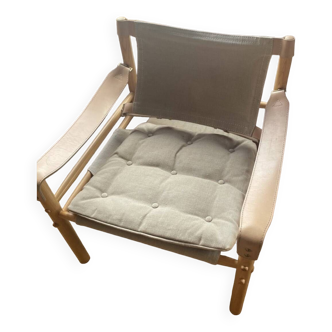 Arne Norell - Sirocco chair in white/grey linen with frame frame from beech wood