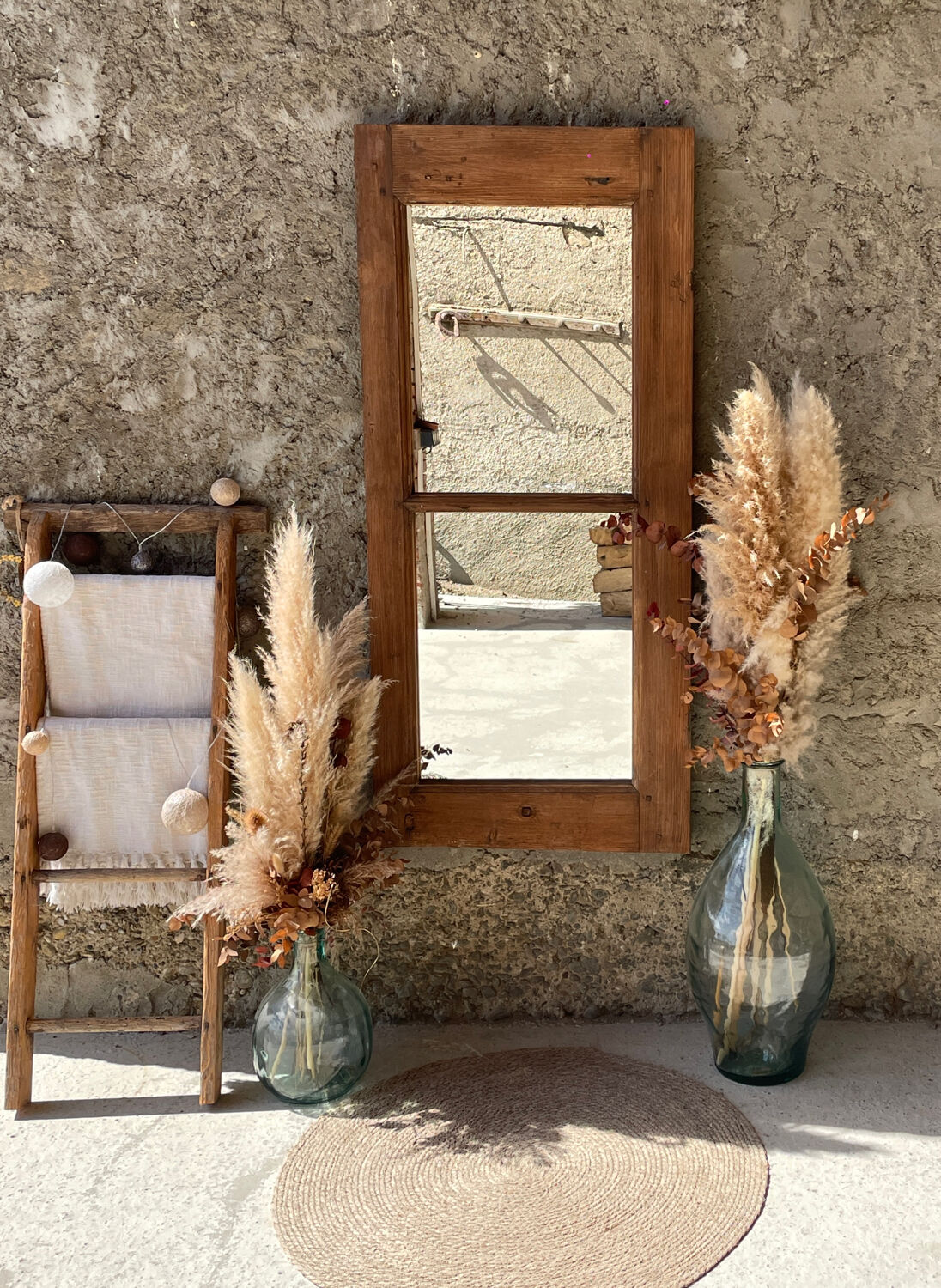 Hanging wooden mirror