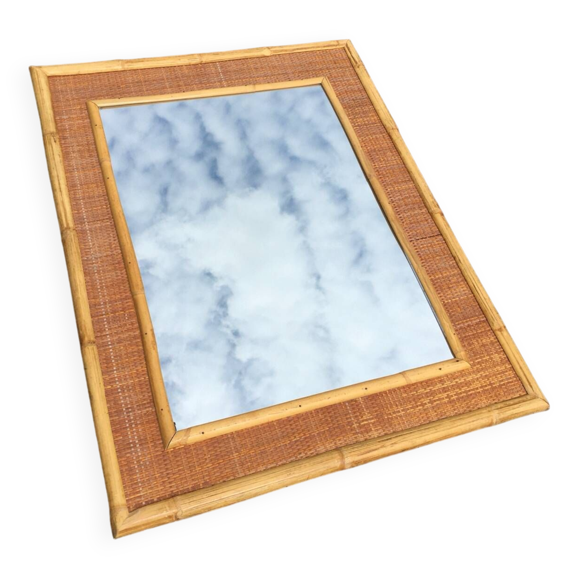 Rattan and bamboo mirror Dal Vera Italy 1960s