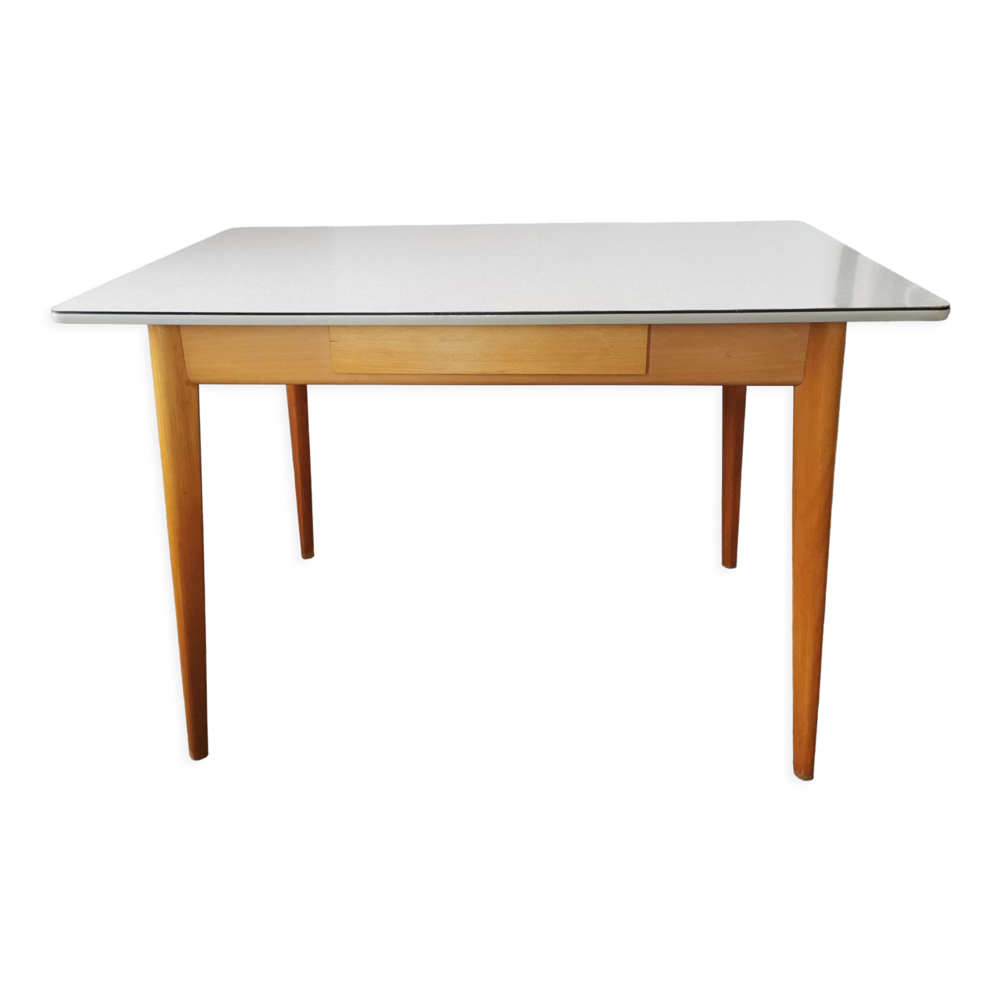 Vintage table in formica and wood, compass leg