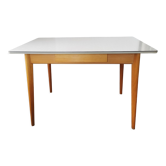 Vintage table in formica and wood, compass leg