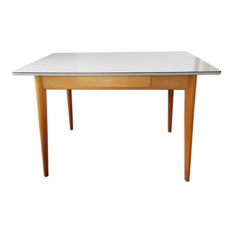 Vintage table in formica and wood, compass leg
