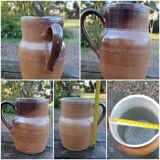 Pichet ancien pot à lait en grés 2 litres - artisanat brut et authentique, vers 1970's