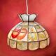 Suspension vintage en nacre et laiton décor fruits – luminaire rétro années 70