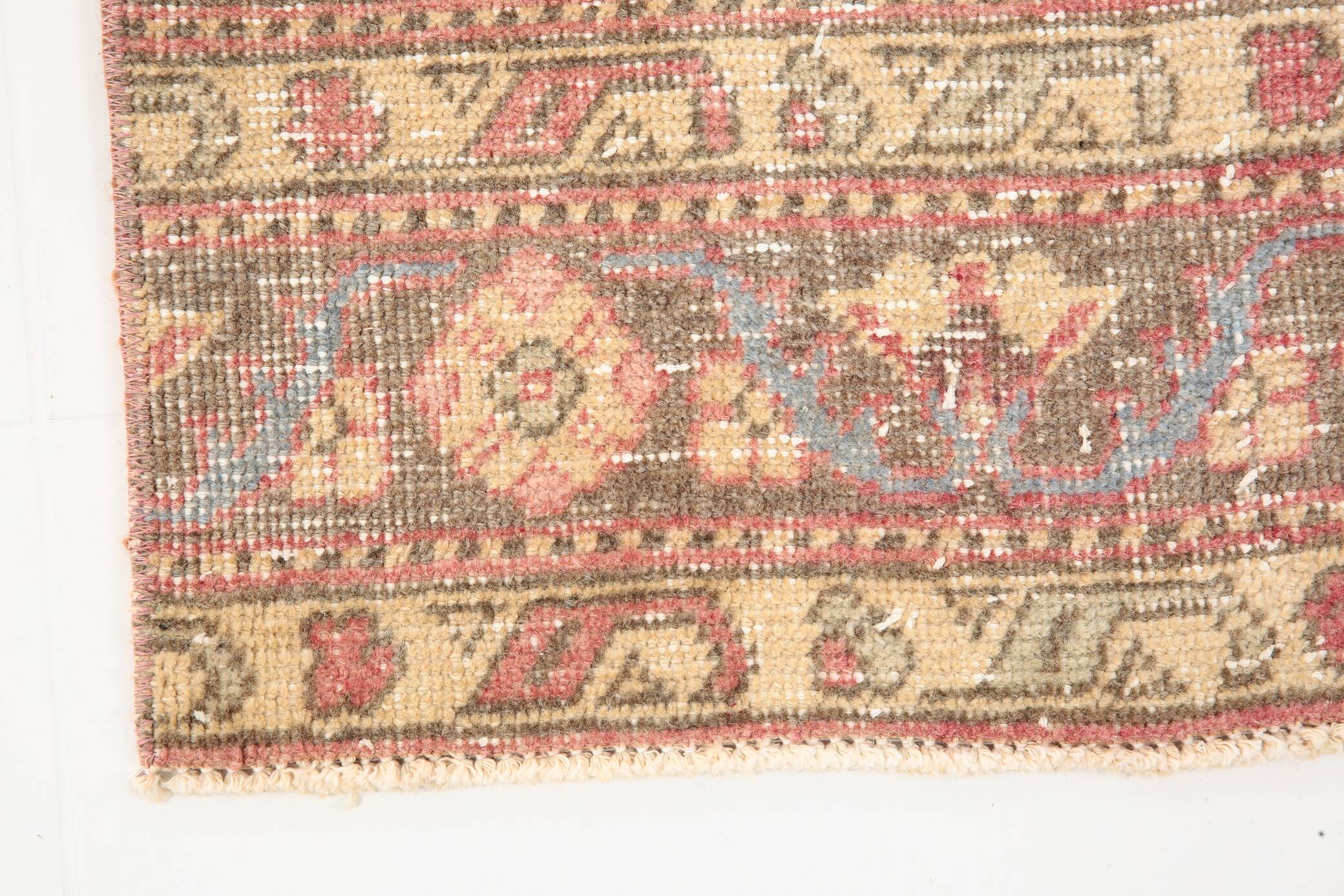 3x12 Pale Red Cream Soft Wool Vintage Runner Rug