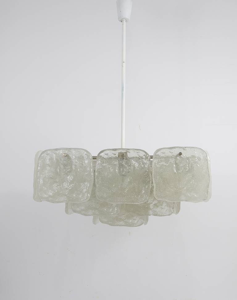 Very large square chandelier J.T. Kalmar with frosted glass panels, Austria, 1960s.