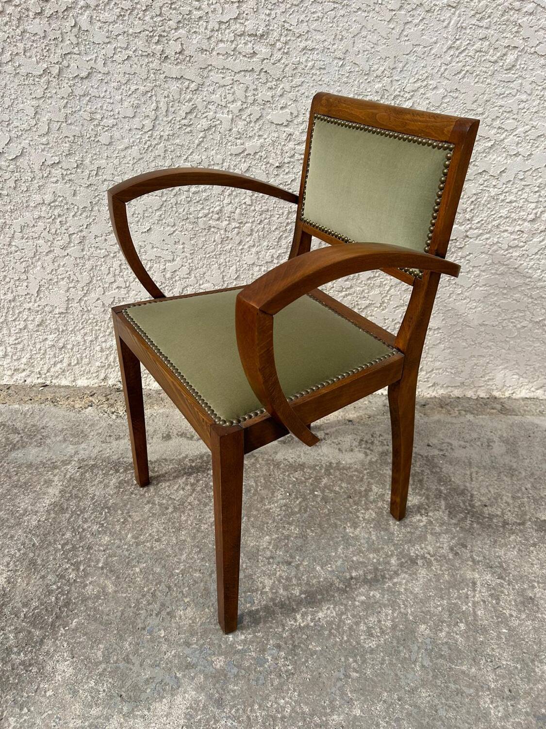 Pair of green velvet bridge armchairs