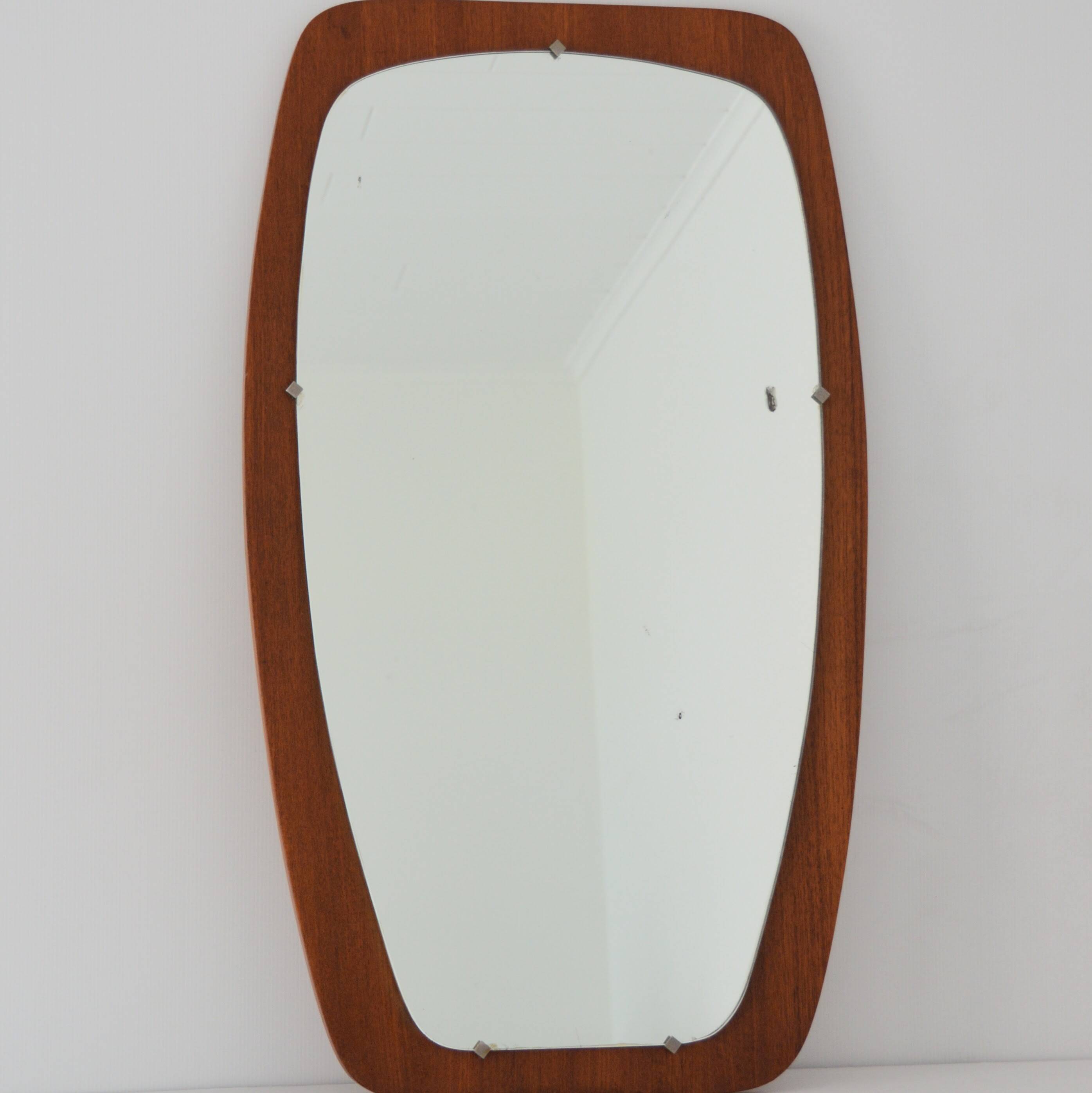 Large Scandinavian teak free-form mirror 1960