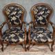 Pair of Napoleon III armchairs in mahogany with silk-style upholstery.