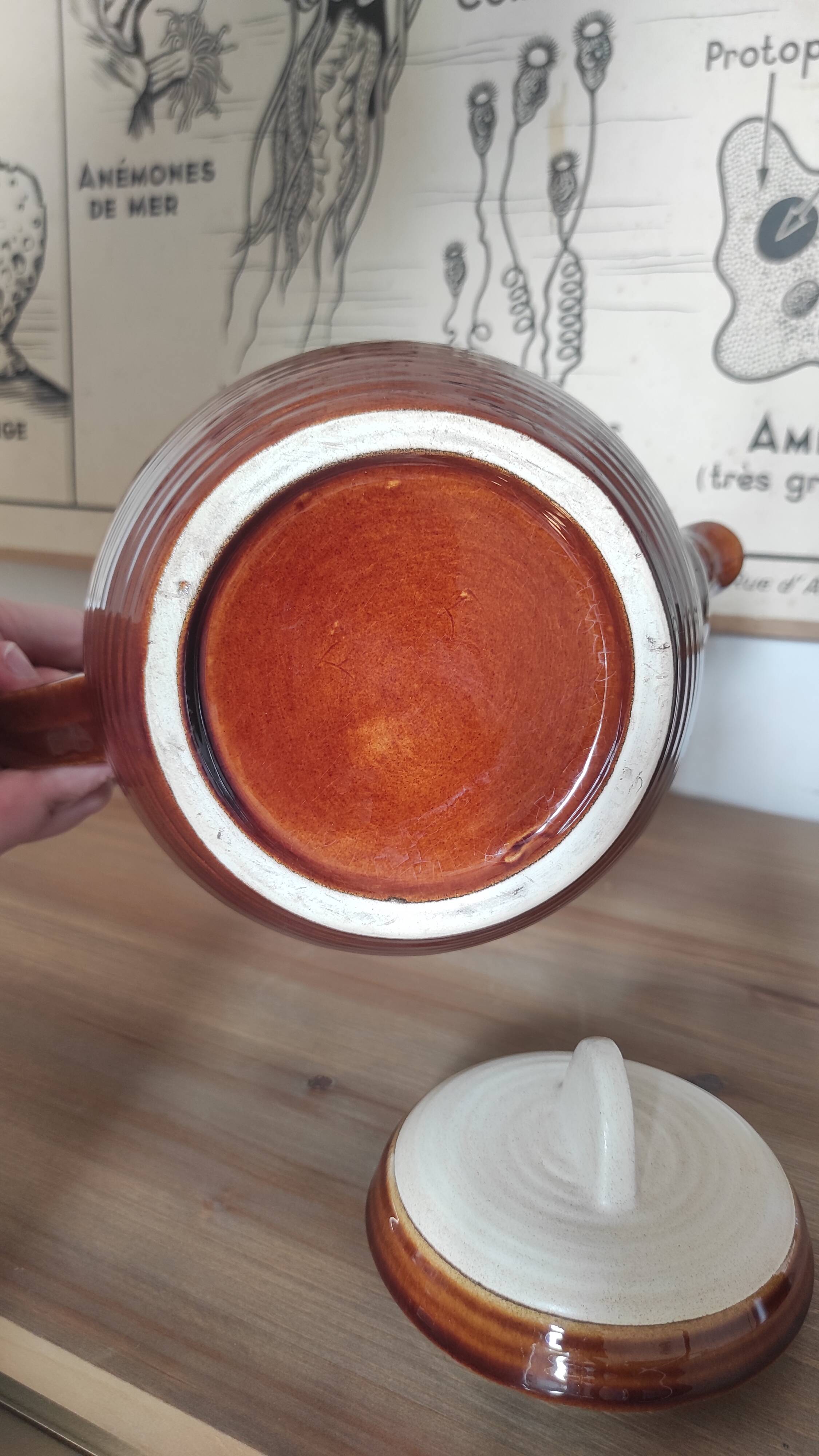 Vintage Striped Stoneware Teapot