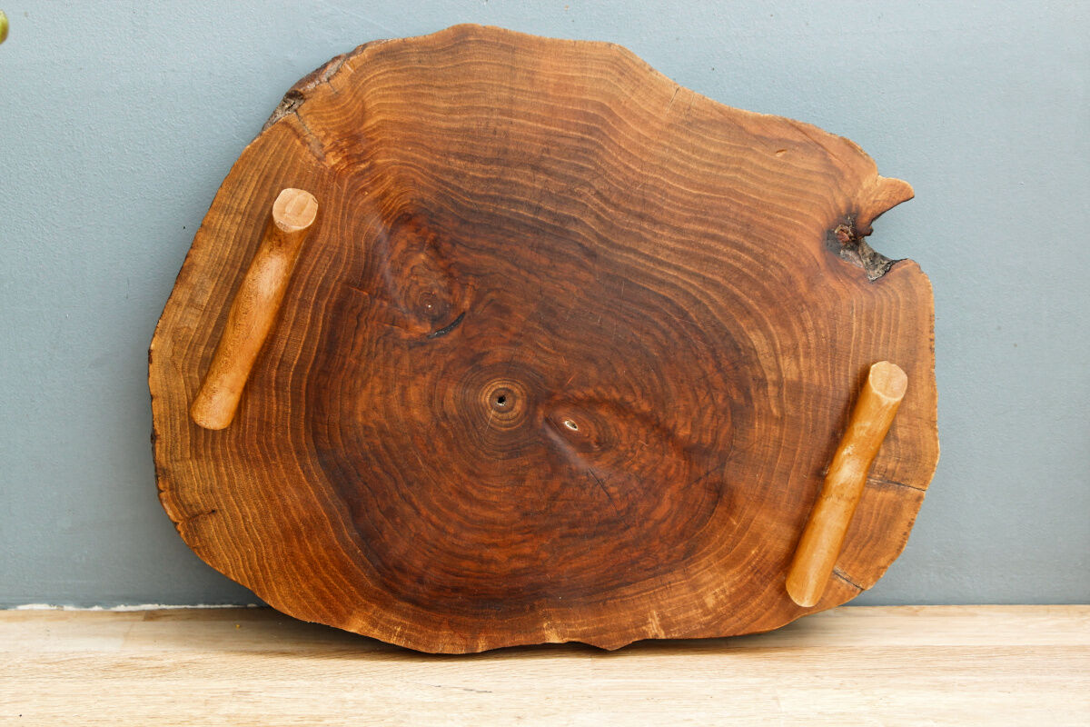 Raw wooden cheese platter