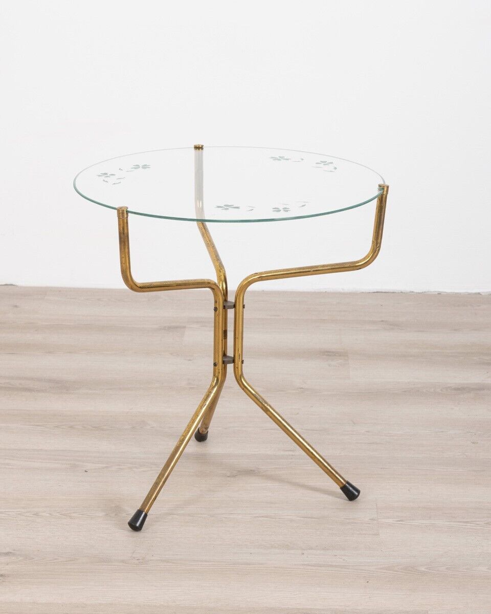 Table basse vintage des années 1950 avec design italien en verre décoré