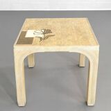 Square Rattan and Stone Marquetry Table with Matching Chairs, 1970