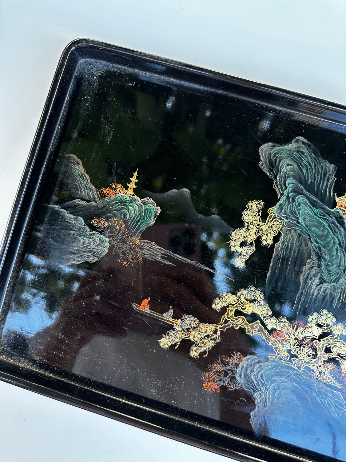 Asian lacquered wood tray