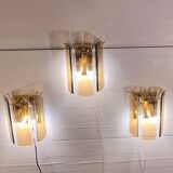 Three Venini Sconces, beveled smoked glass, Italy, 1970