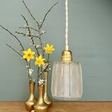 Vintage tulip suspension in holophane glass