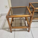 Table, side table in rattan and smoked glass from the 60s, vintage
