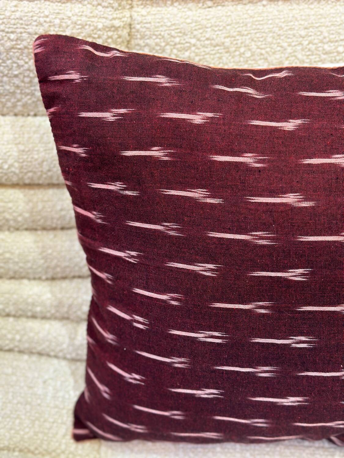Indian blockprint cushion cover in burgundy cotton