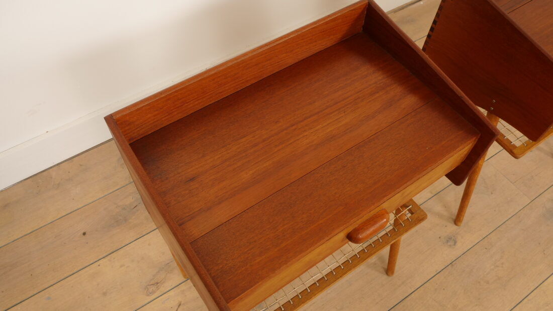 Ensemble de tables de chevet vintage danoises | Teck et chêne | Vintage